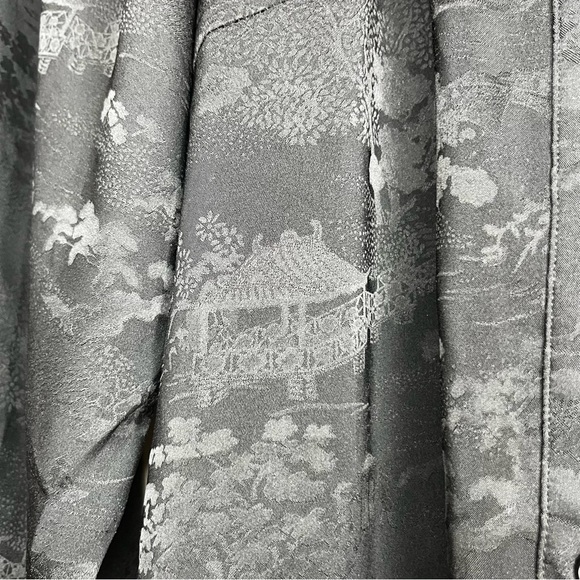 STAY REAL Silky Jaquard Flowy Boho Japanese Printed Front Buttondown Blouse Top - Picture 10 of 12